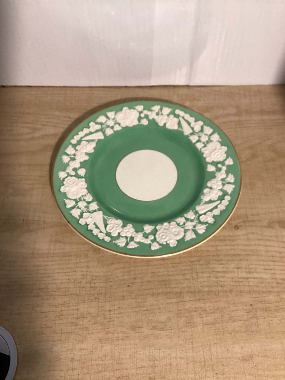 George Jones & Sons Rhapsody Green Embossed Floral Crescent Plate